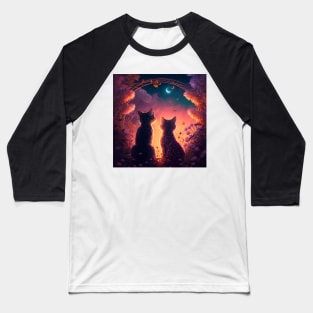 Adorable Two Cats Looking At Sunset Baseball T-Shirt